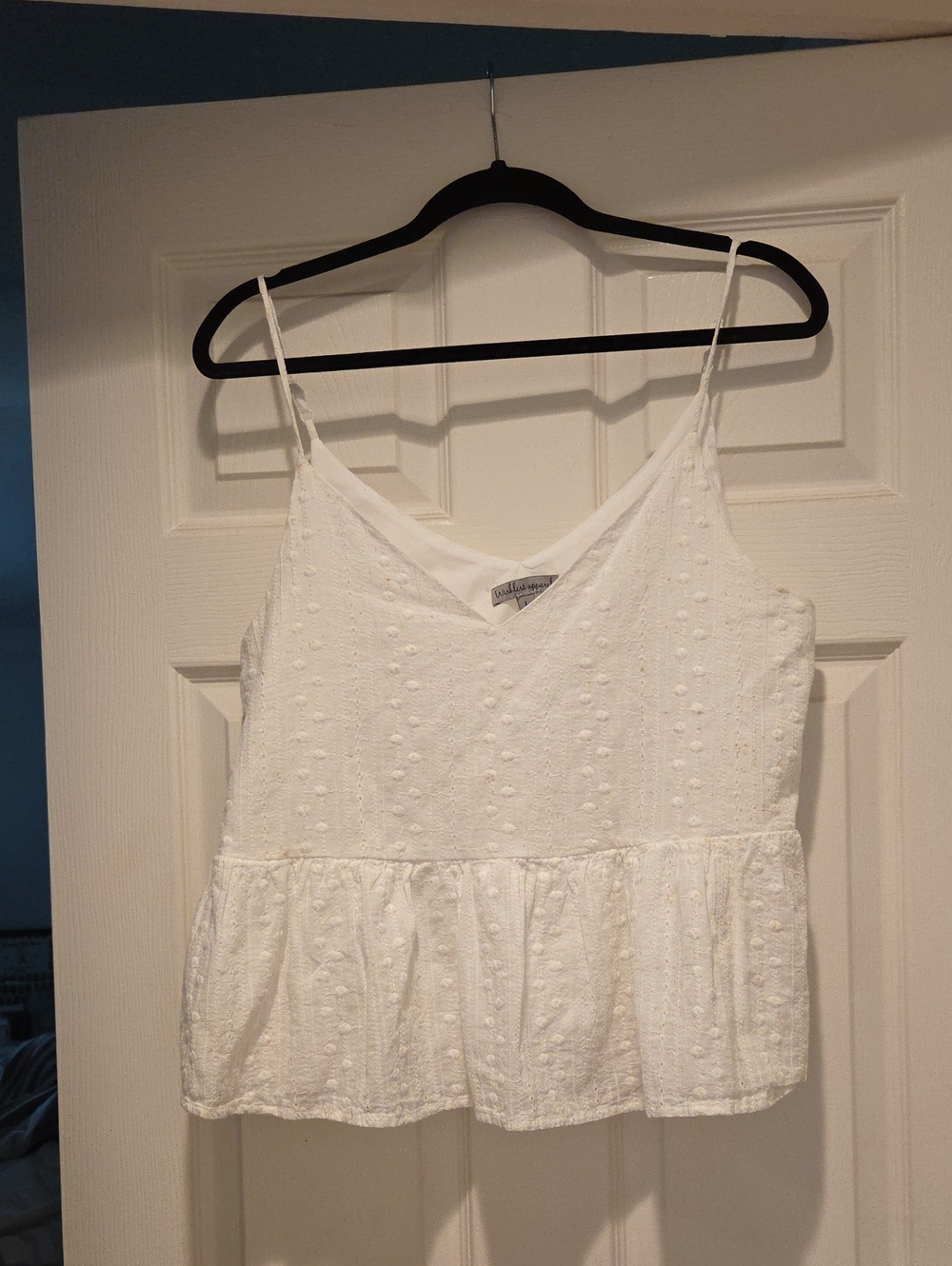 White Textured Peplum Camisole with Adjustable Straps